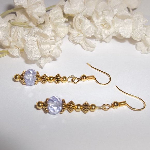 Small Gold Purple Earring Set Handmade Beaded Delicate Dainty Jewelry Gift 6918 - Picture 4 of 8